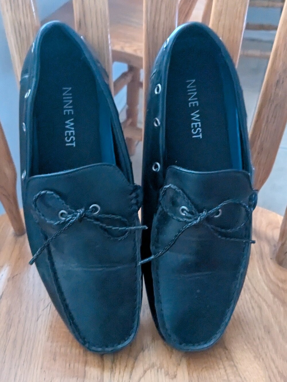 Nine West Black Leather Driving Loafers Moccasins - Size 10